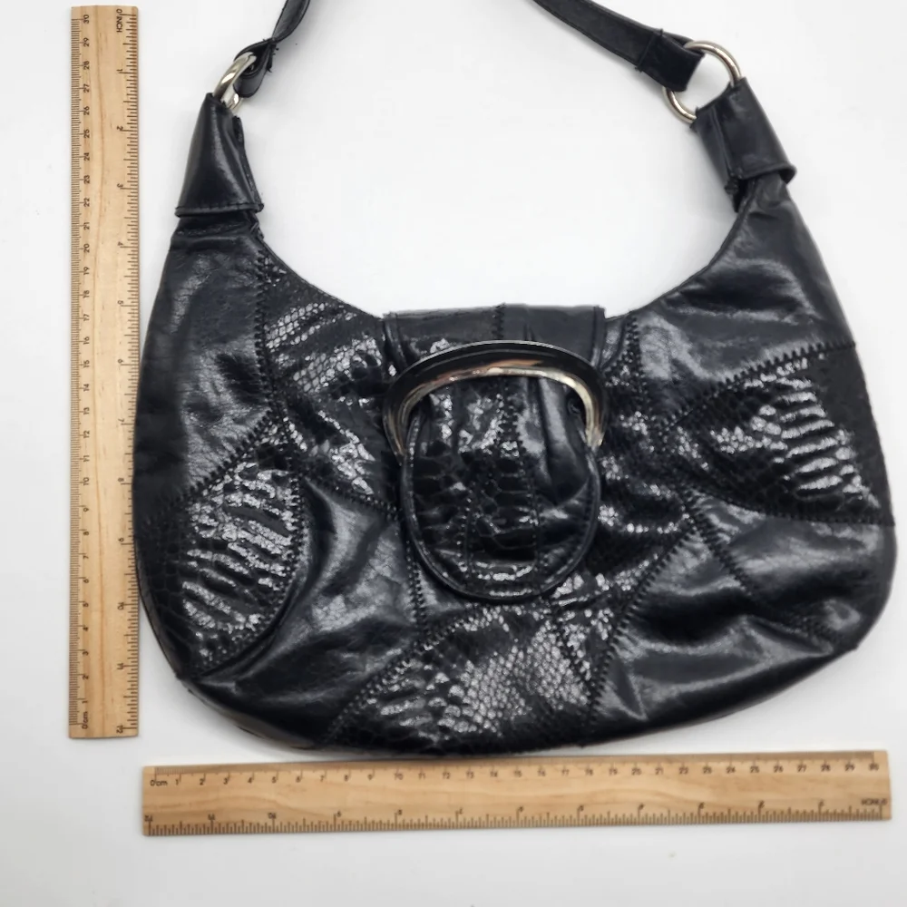 Vintage Fiorelli Black Y2K Patchwork Vinyl Shoulder Bag - Picture 9 of 16